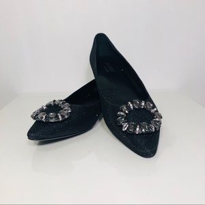 POINTED Black Jeweled Sparkle Flats